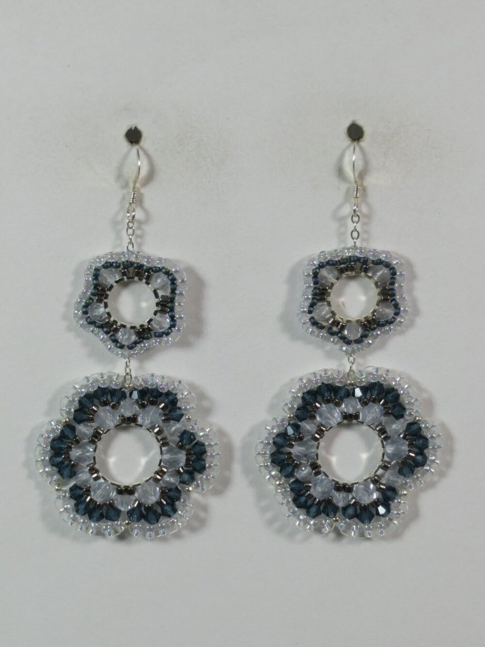 Floral hoop earrings blue